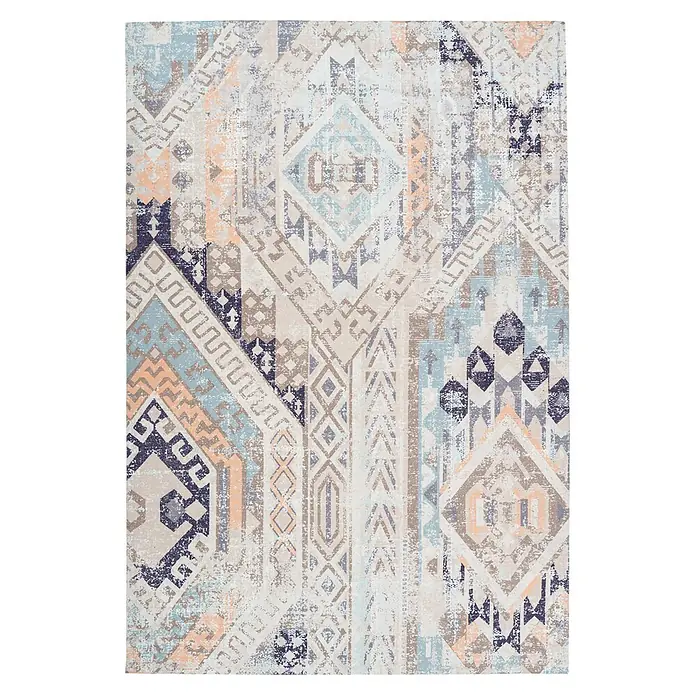 Kayoom Flachgewebeteppich Indiana 225 - Multi/Blau, 330 x 240 cm, 75 % Baumwolle, 25 % Polyester - Draufsicht