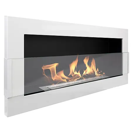 Bysil  Kaminofen Bioethanol Wandkamin 90×40 cm, TÜV-Brenner 0,75 l, Weiß Hochglanz
