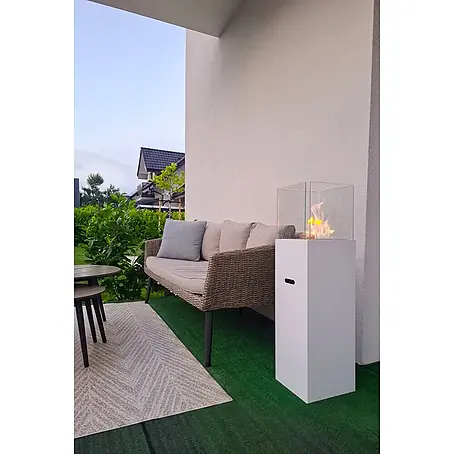 Bysil  Kaminofen Bioethanol Standkamin Patio, 3 l Edelstahlbrenner, Weiß matt mit Glas