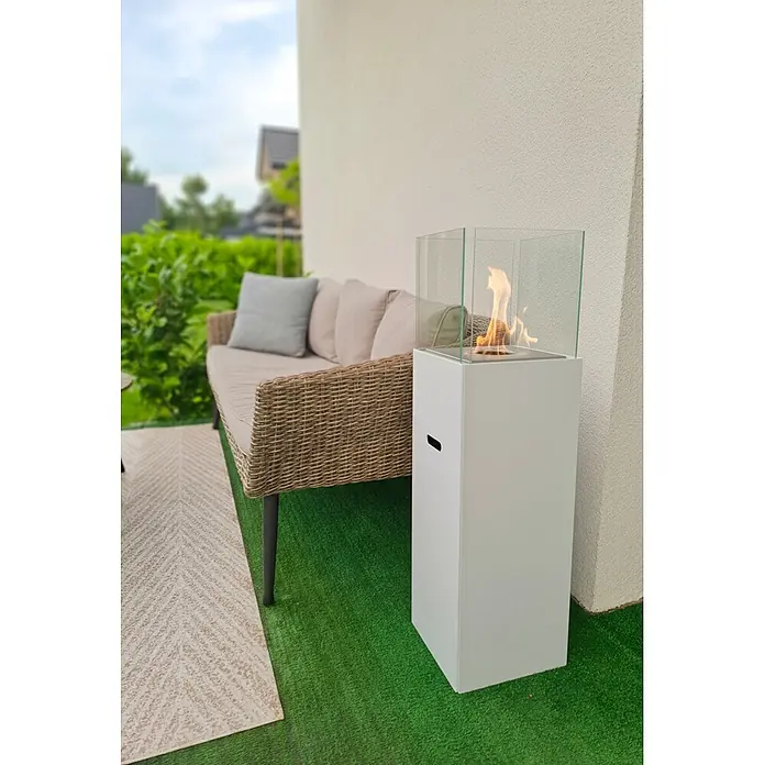 Bysil Kaminofen Bioethanol Standkamin Patio, 3 l Edelstahlbrenner, Weiß matt mit Glas - Material Verkleidung: Stahl