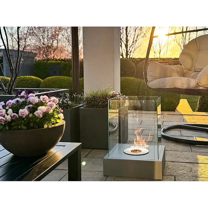 Bysil Kaminofen Freistehender Bioethanolkamin Sunset Garden Grau Matt, 1 L Brenner - Material Verkleidung: Stahl