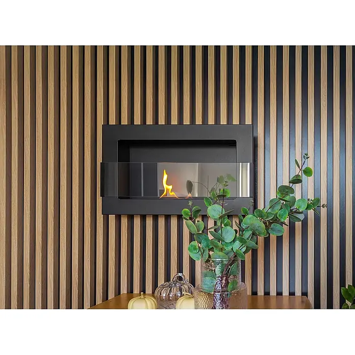 Bysil Kaminofen Bioethanol Wandkamin 65×40 cm, TÜV-Brenner 0,35 l, Schwarz matt - Material Verkleidung: Stahl