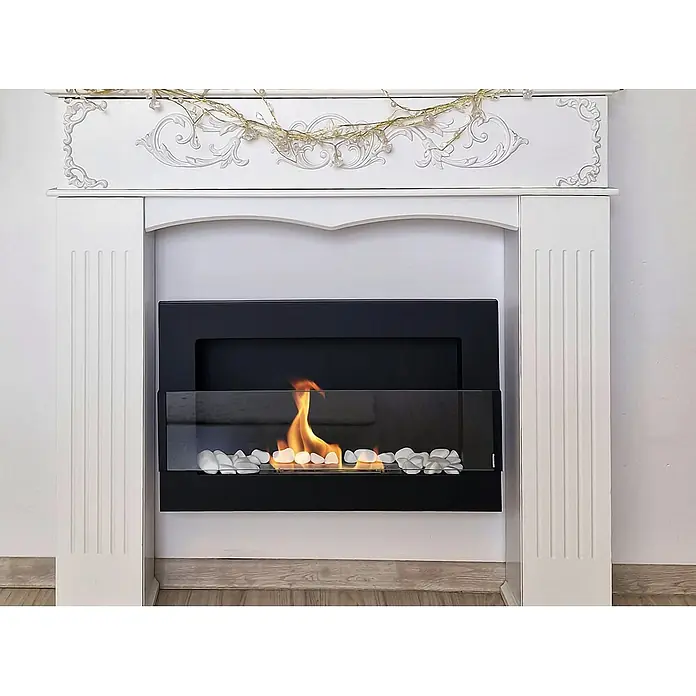 Bysil Kaminofen Bioethanol Wandkamin 65×40 cm, TÜV-Brenner 0,35 l, Schwarz matt - Material Verkleidung: Stahl