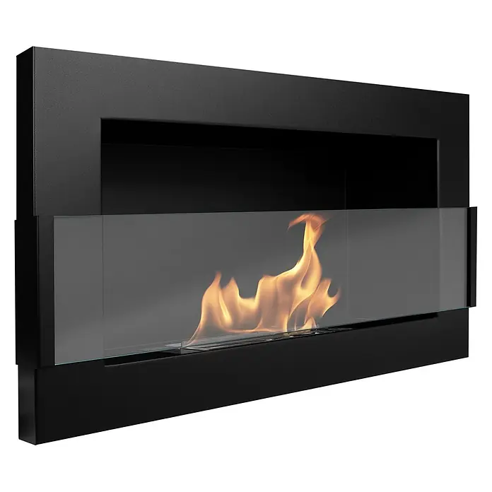 Bysil Kaminofen Bioethanol Wandkamin 65×40 cm, TÜV-Brenner 0,35 l, Schwarz matt - Material Verkleidung: Stahl