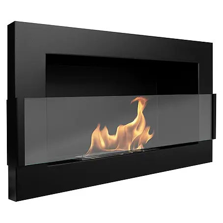 Bysil  Kaminofen Bioethanol Wandkamin 65×40 cm, TÜV-Brenner 0,35 l, Schwarz matt