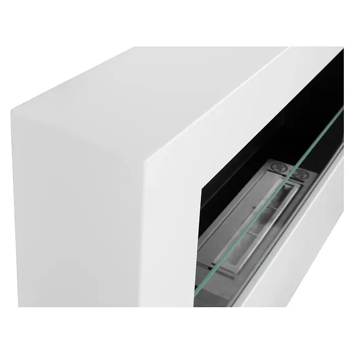 Bysil Kaminofen - Material Verkleidung: Stahl - Weißer Bioethanol-Kamin mit Glasscheibe und Edelstahlbrenner.