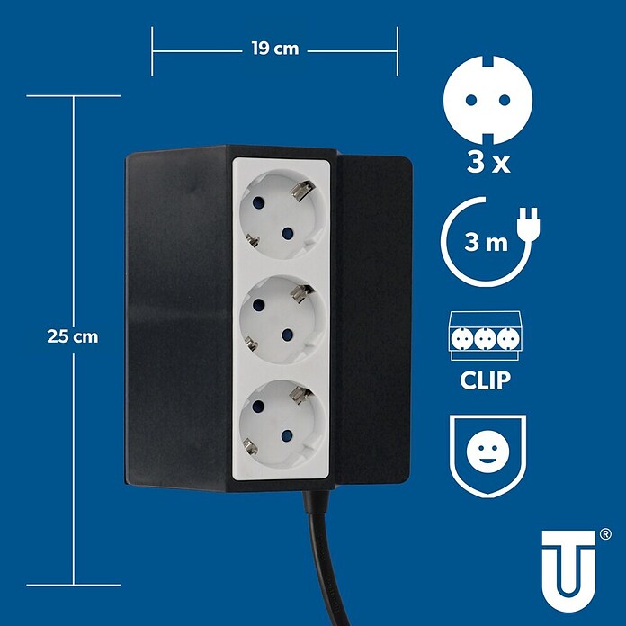 UniTEC Tischsteckdose (3-fach, Weiß/Anthrazit, 25 x 9 x 19 cm) | BAUHAUS