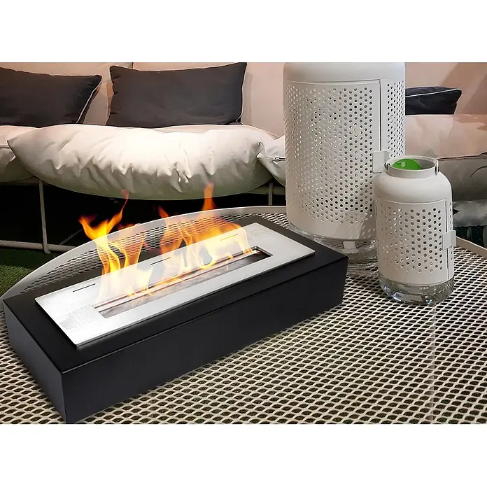 Bysil Kaminofen Bioethanol-Kamineinsatz 36 cm, 1 L Edelstahlbrenner, Schwarz Matt - Material Verkleidung: Stahl, Schwarz