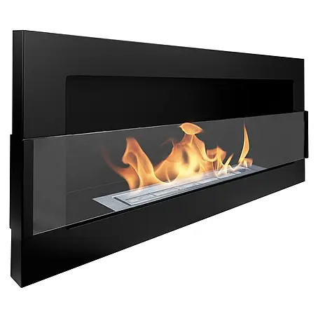 Bysil  Kaminofen Bioethanol Wandkamin 90×40 cm, TÜV-Brenner 0,75 l, Schwarz matt