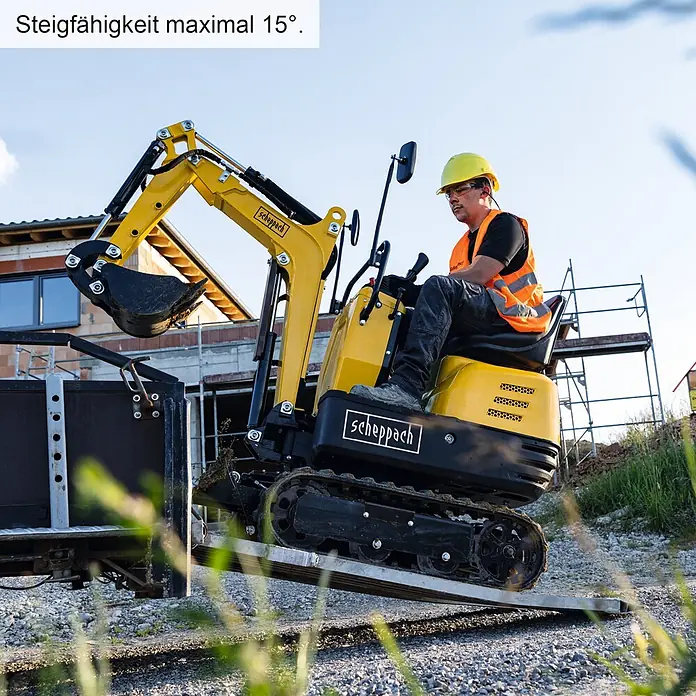 Scheppach Minibagger SY-MB815 - 6,3 kW, Benzin, Gelb - Informationsansicht