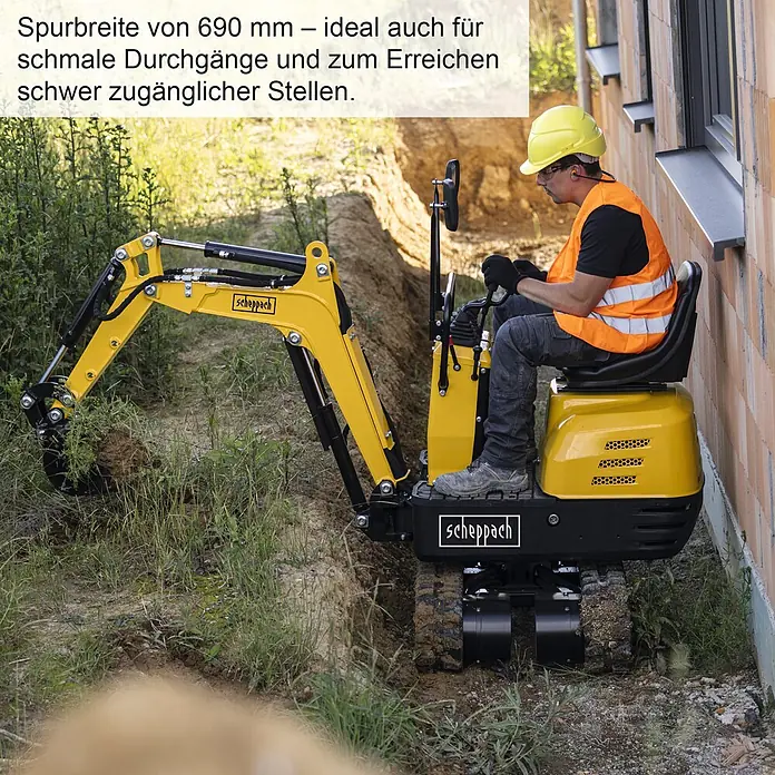 Scheppach Minibagger SY-MB815 - 6,3 kW, Benzin, Gelb - Informationsansicht