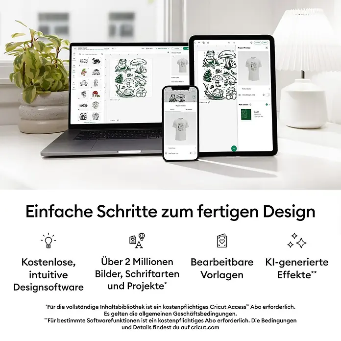 Cricut Maker Schneideplotter Maker 5 Essentials-Bundle - Schiefer, Bluetooth, Schnittbreite: 30,5 cm, Schnittlänge: 3,6 m - Designsoftware für individuelle Projekte auf Laptop, Tablet und Smartphone, die einfache Schritte zum fertigen Design hervorhebt.
