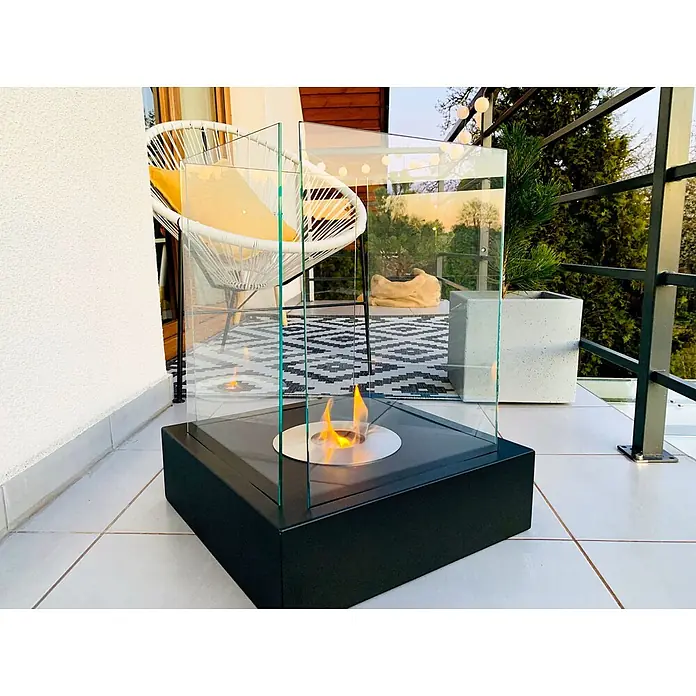 Bysil Kaminofen Bioethanol Standkamin Sunset Garden 1 l, Schwarz matt mit Glas - Material Verkleidung: Stahl