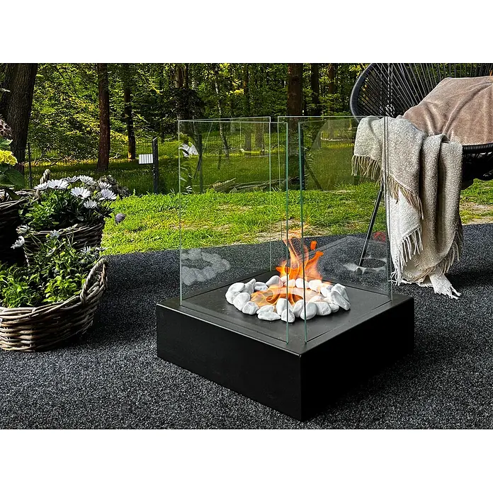 Bysil Kaminofen Bioethanol Standkamin Sunset Garden 1 l, Schwarz matt mit Glas - Material Verkleidung: Stahl