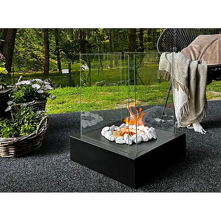 Bysil  Kaminofen Bioethanol Standkamin Sunset Garden 1 l, Schwarz matt mit Glas