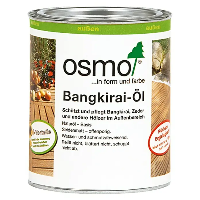 Osmo Bangkirai-Öl 016 - Dunkel, Transparent, 750 ml, Seidenmatt - Dose Osmo Bangkirai-Öl für den Außenbereich, schützt und pflegt Holzoberflächen, ist wasserabweisend und verhindert Abblättern.