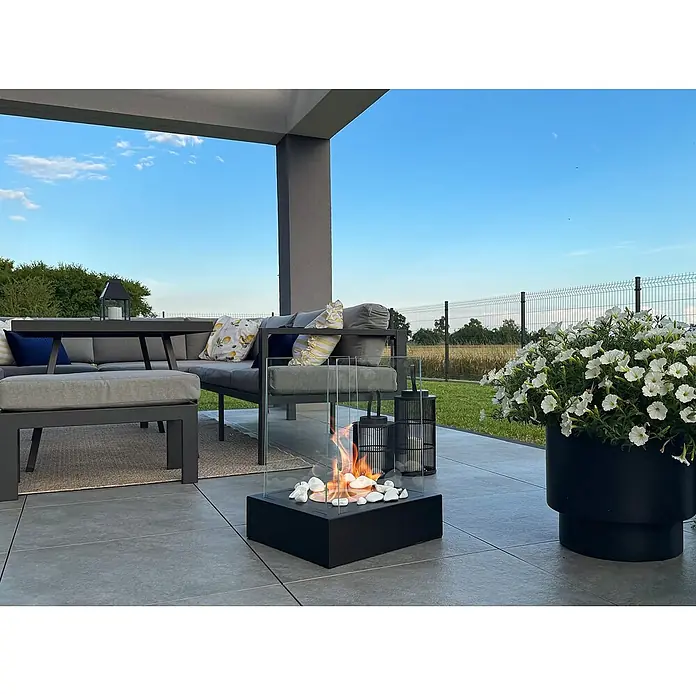 Bysil Kaminofen Bioethanol Standkamin Sunset Garden 1 l, Schwarz matt mit Glas - Material Verkleidung: Stahl
