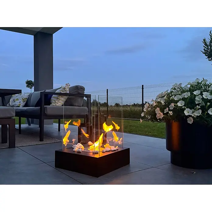 Bysil Kaminofen Bioethanol Standkamin Sunset Garden 1 l, Schwarz matt mit Glas - Material Verkleidung: Stahl