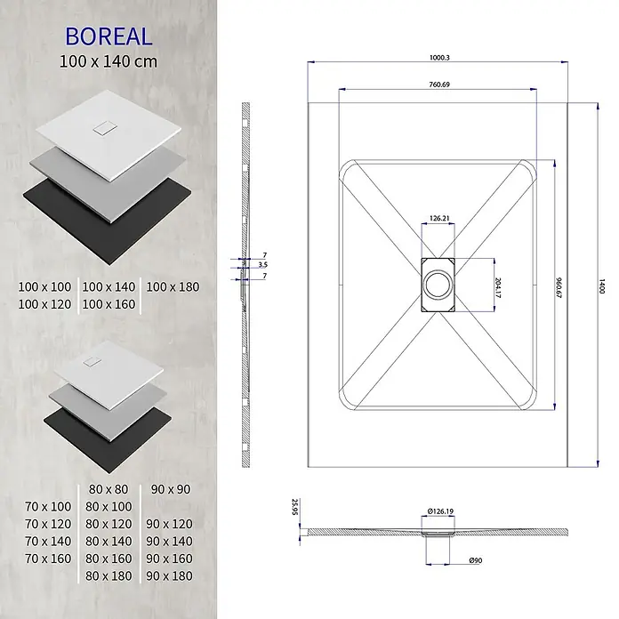 i-flair Duschwanne Boreal 140x100 cm - Verbundwerkstoff, Grau