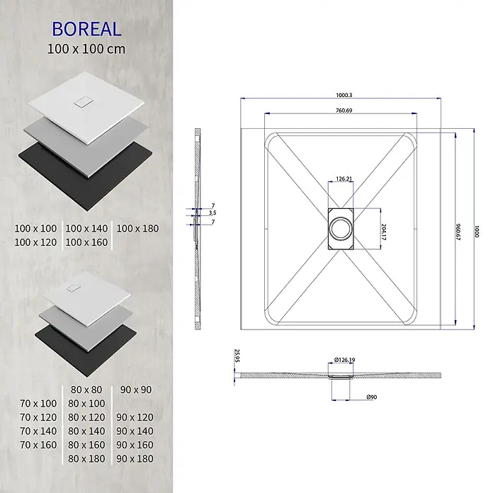 i-flair Duschwanne Boreal 100x100 cm - Verbundwerkstoff, Grau