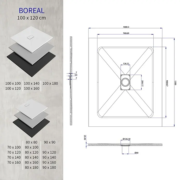 i-flair Duschwanne Boreal 120x100 cm - Verbundwerkstoff, Schwarz