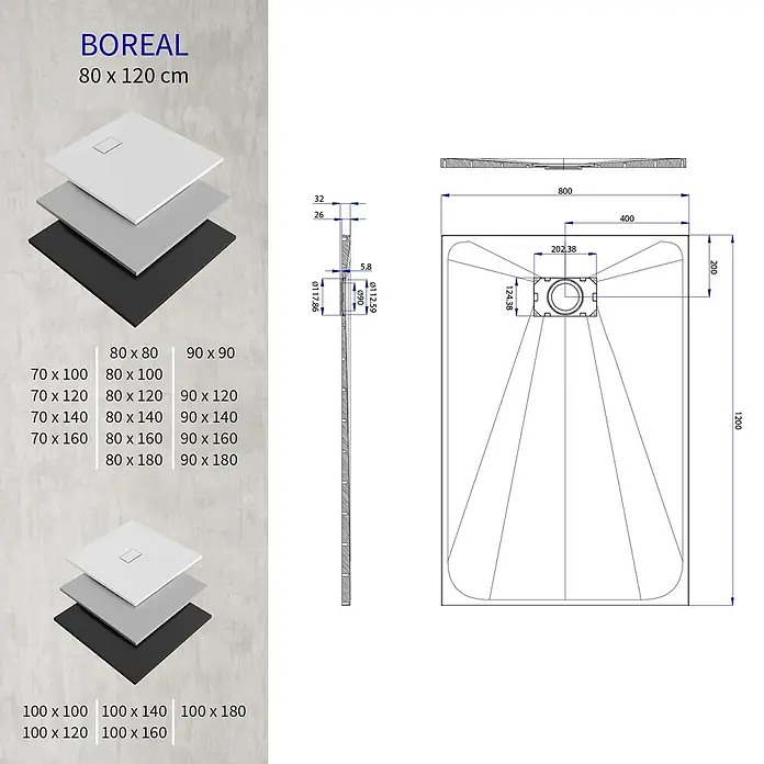 i-flair Duschwanne Boreal 120x80 cm - Verbundwerkstoff, Schwarz