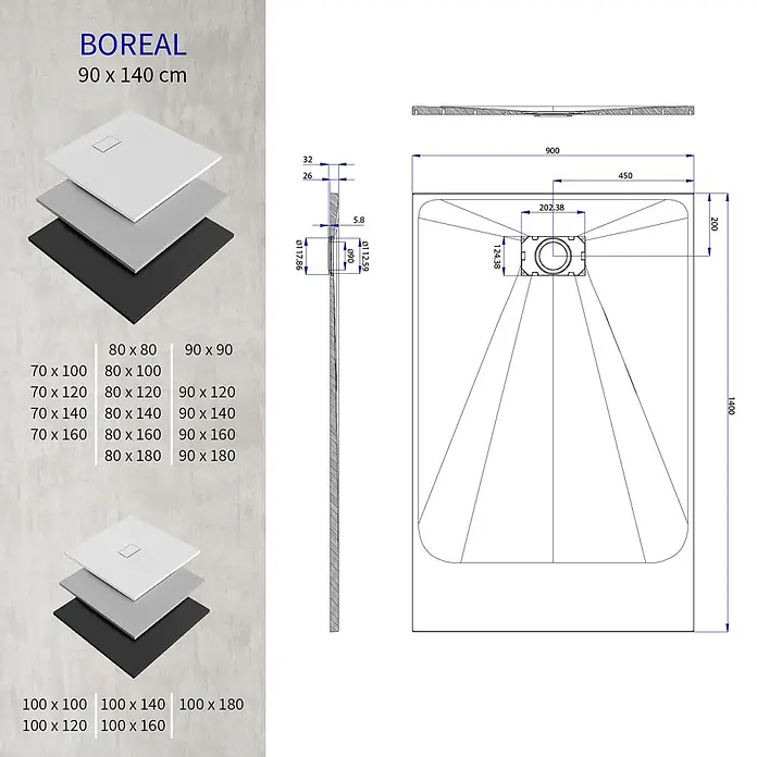 i-flair Duschwanne Boreal 140x90 cm - Verbundwerkstoff, Schwarz