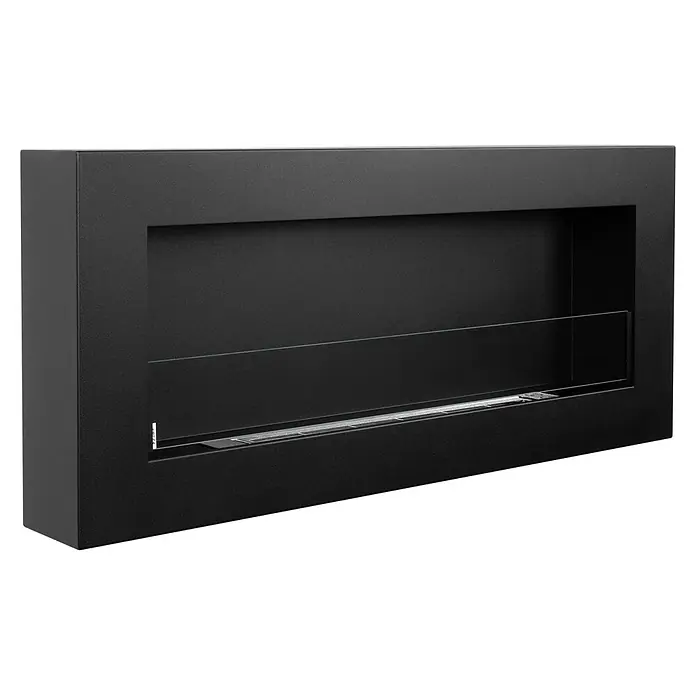 Bysil Kaminofen - Material Verkleidung: Stahl - Schwarzer, moderner Bio-Kamin zur Wandmontage mit Glas-Flammschutz und Metallbrenner.