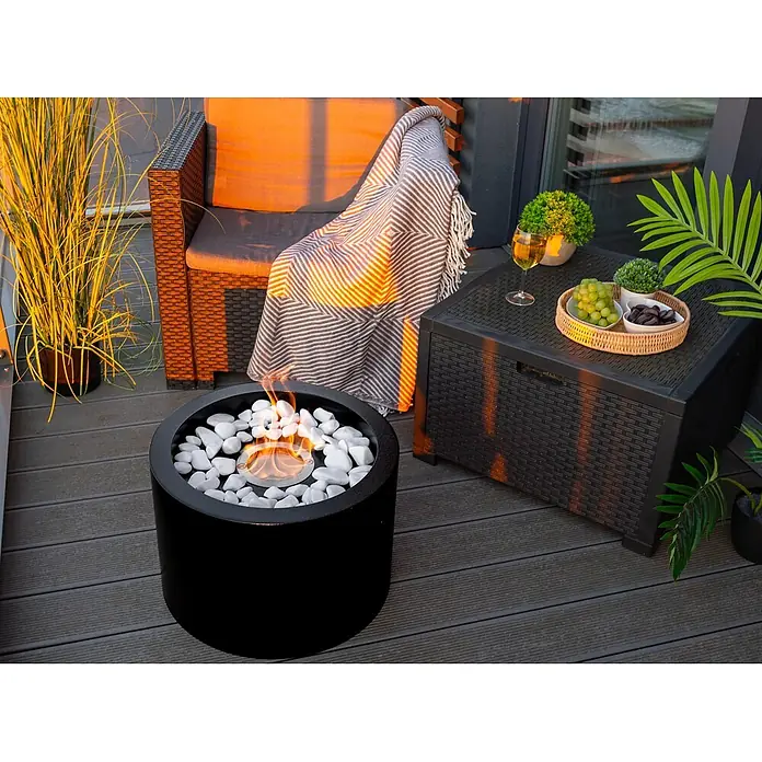 Bysil Kaminofen Bioethanol Standkamin Moon 47,5×32,5 cm, 1 l Brenner, Schwarz matt - Material Verkleidung: Stahl
