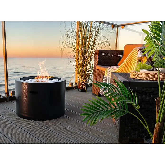 Bysil Kaminofen Bioethanol Standkamin Moon 47,5×32,5 cm, 1 l Brenner, Schwarz matt - Material Verkleidung: Stahl