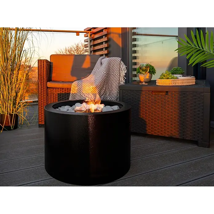 Bysil Kaminofen Bioethanol Standkamin Moon 47,5×32,5 cm, 1 l Brenner, Schwarz matt - Material Verkleidung: Stahl