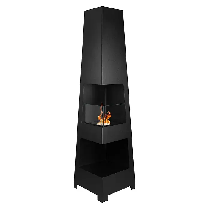 Bysil Kaminofen Bioethanol Standkamin Pyramid Garden, 0,7 l Brenner, Schwarz matt - Material Verkleidung: Stahl, Schwarz
