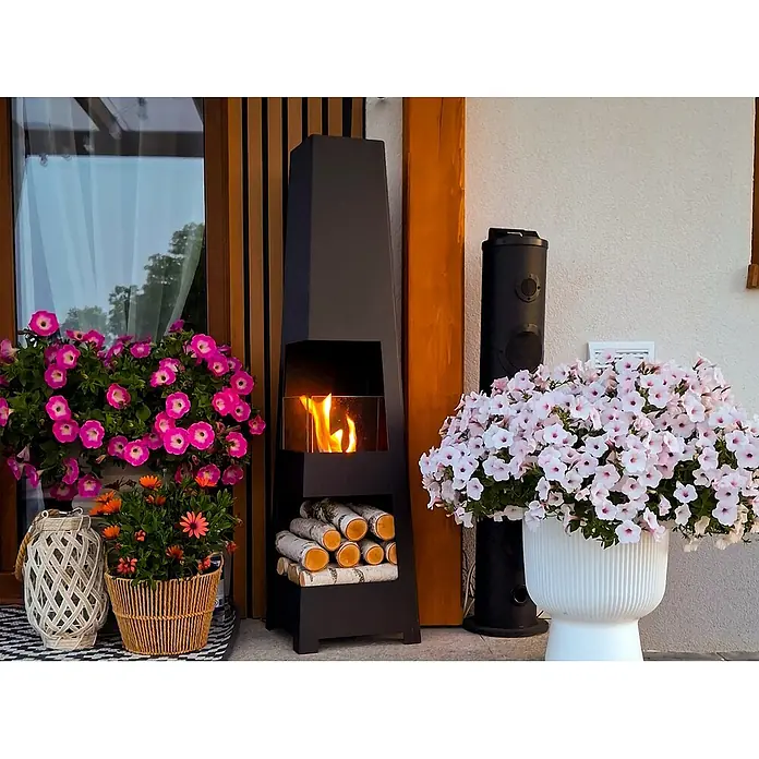 Bysil Kaminofen Bioethanol Standkamin Pyramid Garden, 0,7 l Brenner, Schwarz matt - Material Verkleidung: Stahl, Schwarz