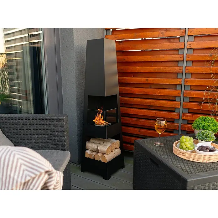 Bysil Kaminofen Bioethanol Standkamin Pyramid Garden, 0,7 l Brenner, Schwarz matt - Material Verkleidung: Stahl, Schwarz
