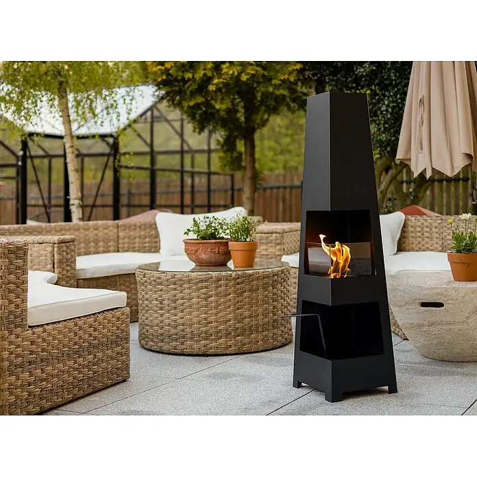Bysil Kaminofen Bioethanol Standkamin Pyramid Garden, 0,7 l Brenner, Schwarz matt - Material Verkleidung: Stahl, Schwarz