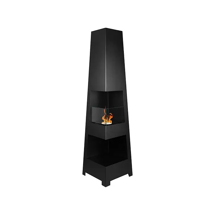 Bysil Kaminofen Bioethanol Standkamin Pyramid Garden, 0,7 l Brenner, Schwarz matt - Material Verkleidung: Stahl, Schwarz