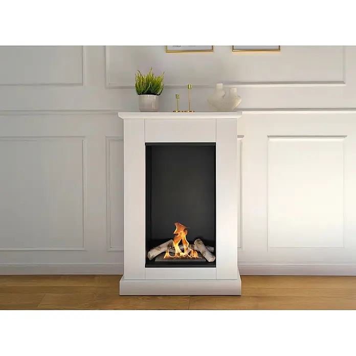 Bysil Kaminofen Bioethanol Standkamin Pula Mini, TÜV-Brenner 0,9 l, Weiß - Material Verkleidung: Stahl, Schwarz