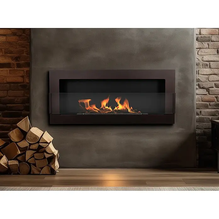 Bysil Kaminofen Bioethanol Wandkamin 90×40 cm, TÜV-Brenner 0,75 l, Braun - Material Verkleidung: Stahl, Braun