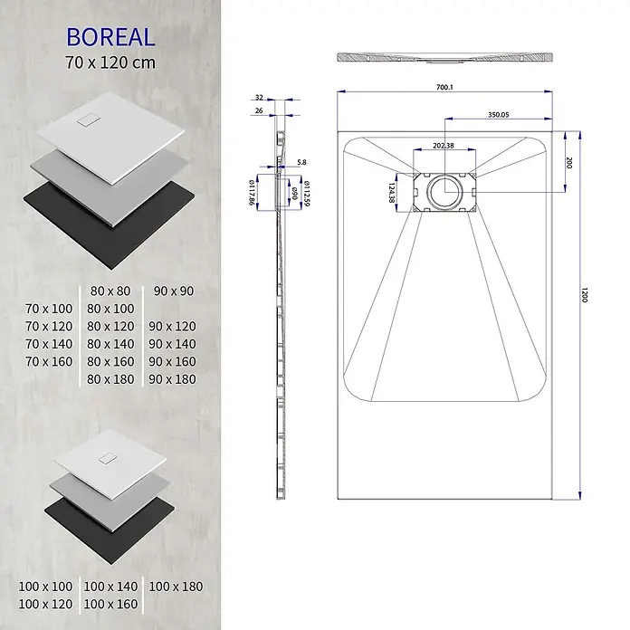 i-flair Duschwanne Boreal 120x70 cm - Verbundwerkstoff, Weiß