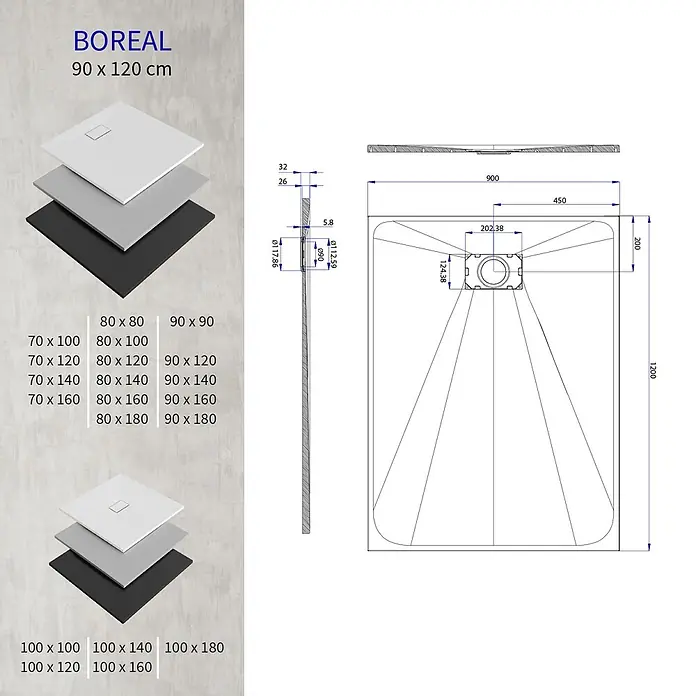 i-flair Duschwanne Boreal 120x90 cm - Verbundwerkstoff, Grau