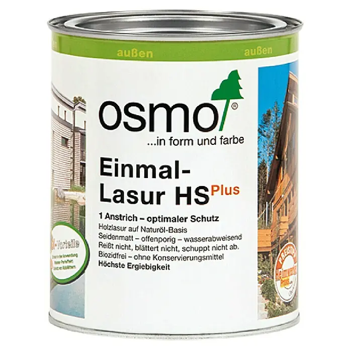 Osmo Holzlasur HSPlus 9211 - Fichte Weiß, 750 ml, Seidenmatt - Dose Osmo Einmal-Lasur HS Plus für optimalen Holzschutz im Außenbereich, seidenglänzend und wasserabweisend.