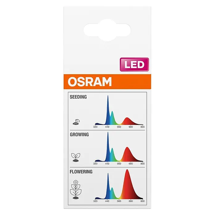 Ledvance Bombillas LED Star Grow - E27, No regulable, Multicolor, 330 lm, 10 W - Embalaje de luz de crecimiento LED OSRAM con gráficos de distribución espectral para siembra, crecimiento y floración.