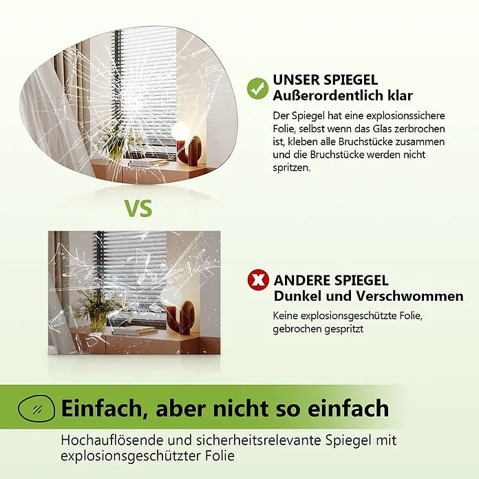 S'AFIELINA Wandspiegel Forma Pure - 85 x 50 cm - Sicherer Spiegel mit splitterfester Folie verhindert das Verstreuen von Glasscherben, im Gegensatz zu gewöhnlichen Spiegeln.