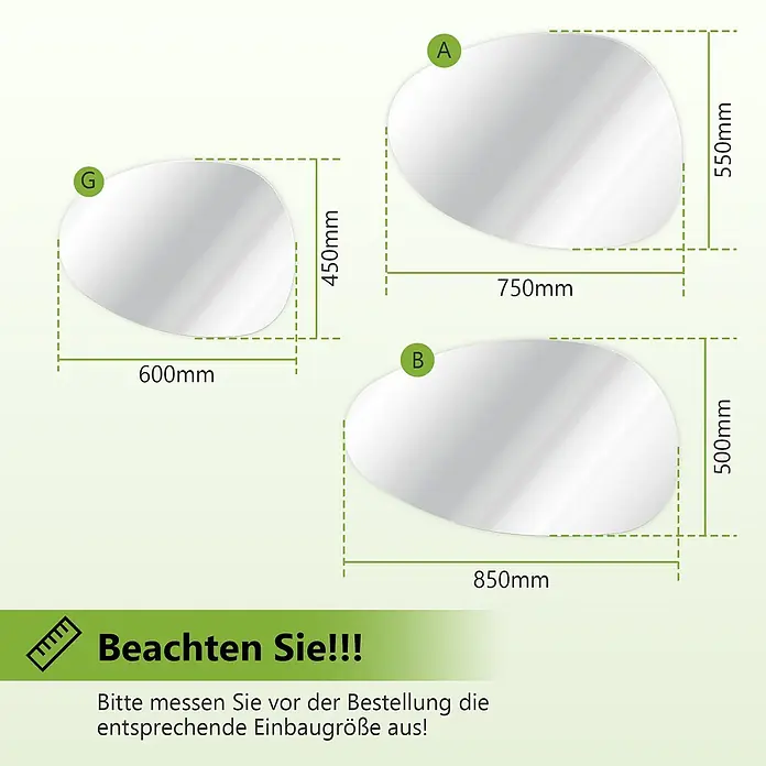 S'AFIELINA Wandspiegel Forma Pure - 85 x 50 cm - Drei organisch geformte Spiegel in verschiedenen Größen (A: 750x550mm, B: 850x500mm, G: 600x450mm). Installationsgrößen beachten.