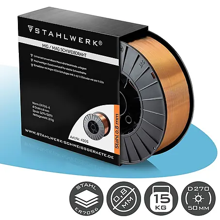 STAHLWERK  Stahl-Schweißdraht MIG MAG Premium Drahtrolle ER70S-6 SG2 0,8 mm