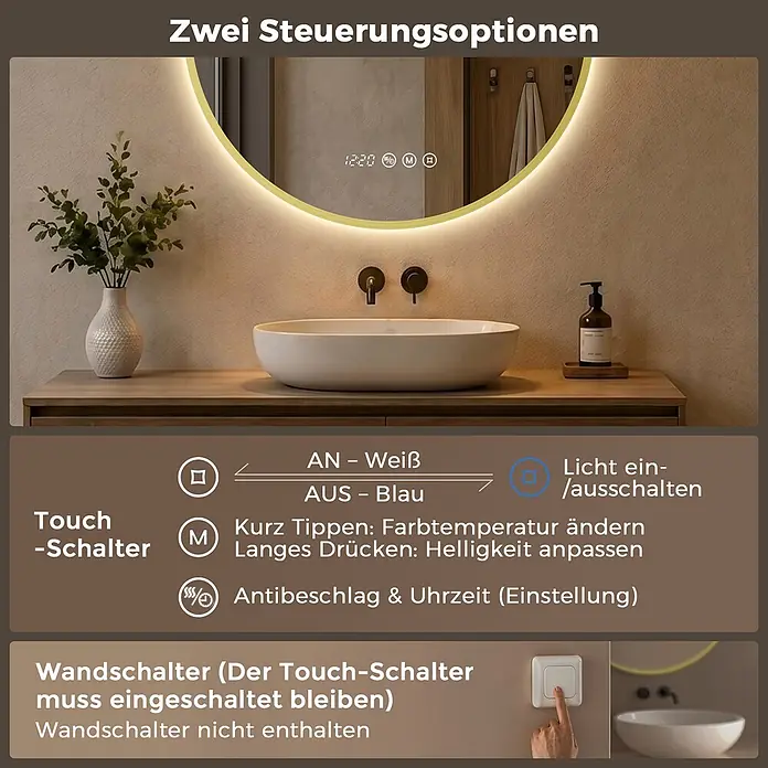S'AFIELINA Lichtspiegel Luna Select - 80 x 80 cm, Leuchtmittel