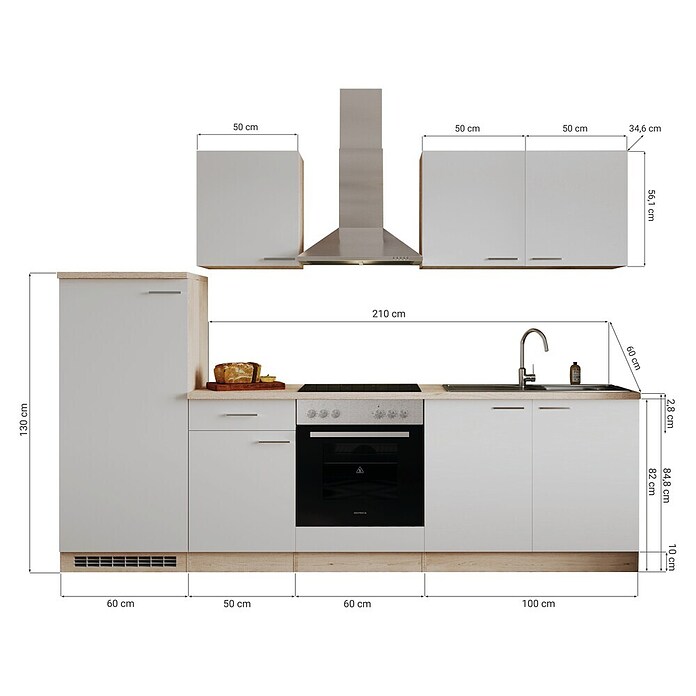 Respekta Küchenzeile KB270ENWPC (Breite: 270 cm, Mit Elektrogeräten, Weiß)