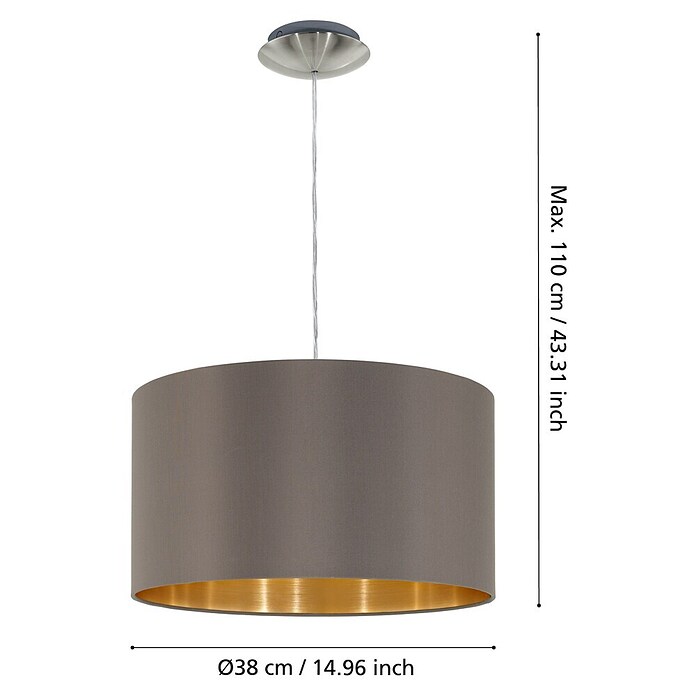 Eglo Maserlo Pendelleuchte rund (Cappuccino, Höhe: 110 cm, Max. Leistung: 60 W, E27, 1-flammig)