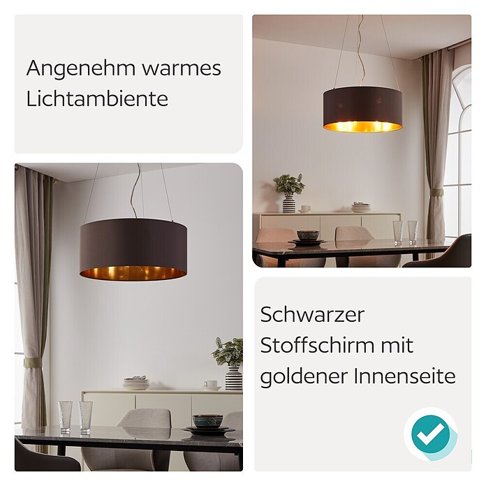 Eglo Maserlo Pendelleuchte rund (Cappuccino, Höhe: 110 cm, Max. Leistung: 180 W, E27, 3-flammig)