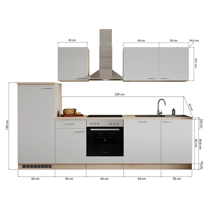 Respekta Küchenzeile KB280ENWPC (Breite: 280 cm, Mit Elektrogeräten, Weiß)